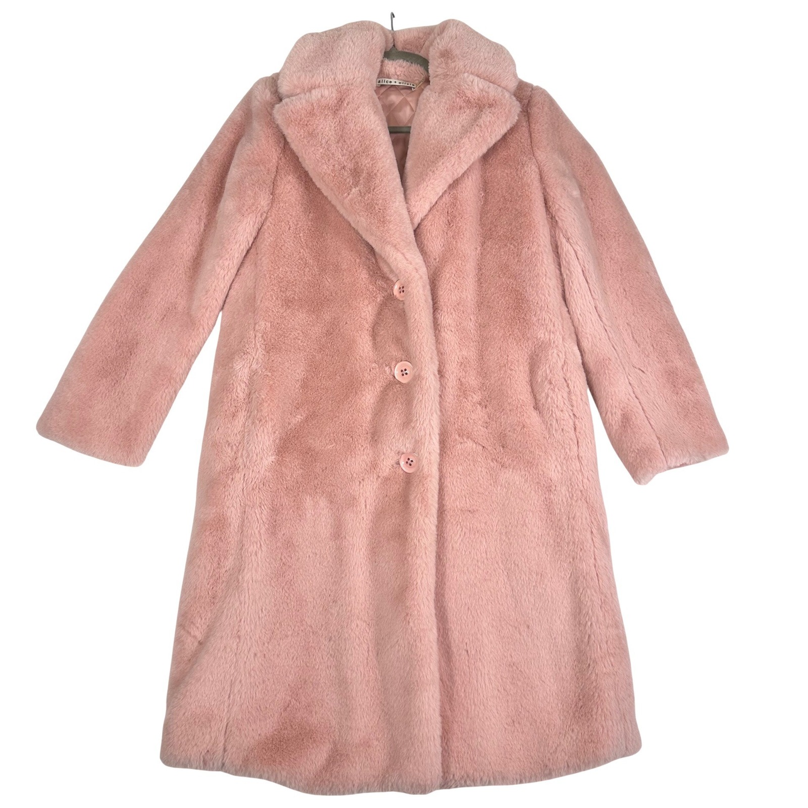 Alice + Olivia Faux Fur Coat Women's Notch Lapel Button Front Pink Size Xs